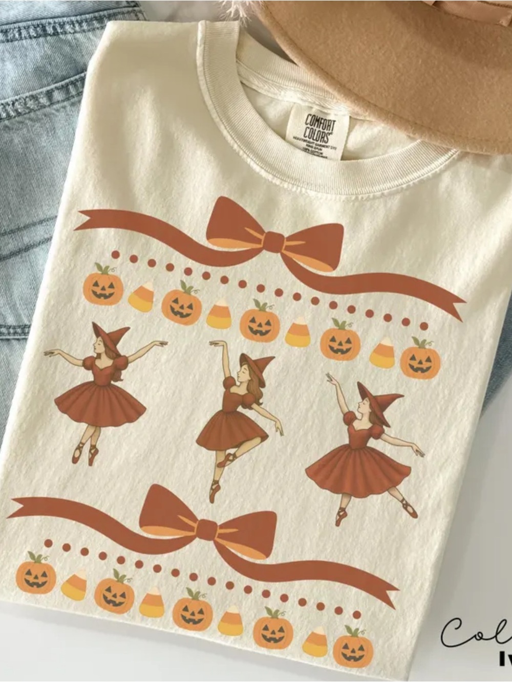 Comfort Colors Cream Halloween Witch Ballerina Kids Costume Tee